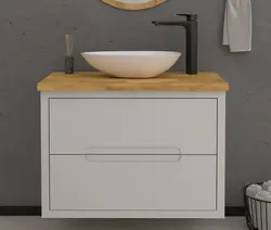 ארון אמבטיה תלוי דגם OFEK כולל כיור מונח ומשטח בוצ'ר 4 ס"מ