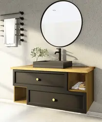 ארון אמבטיה תלוי דגם MELODY כולל משטח בוצ’ר לבחירה + כיור מונח מתנה