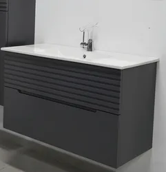 ארון אמבטיה תלוי חזית בחריטה מיוחדת כיור אינטגרלי דגם ISLAND