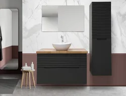 ארון אמבטיה תלוי חזית בחריטה מיוחדת כיור אינטגרלי דגם ISLAND